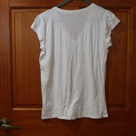 Calvin Klein Jean's White Tshirt Distressed Logo Vneck LG - Picture 3 of 11
